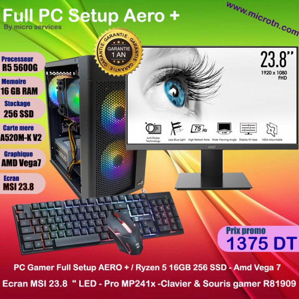 PC SET Gamer RYZEN 5 4600 - 16GO DDR4- 256SSD - GT730 4G - ECRAN MSI 23.8  PRO