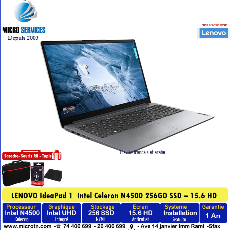 PC Portable LENOVO IdeaPad 1  Intel Celeron N4500 16Go 256Go SSD - Gris 